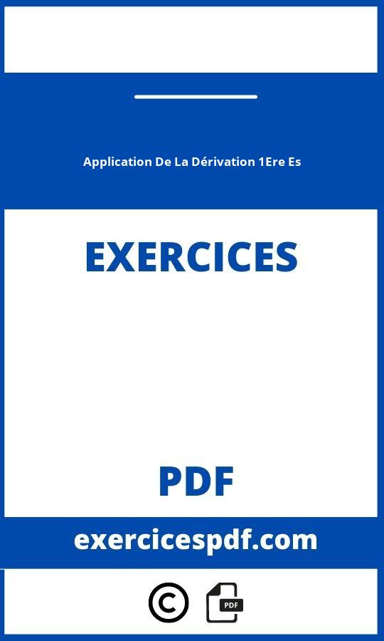 Application De La Dérivation 1Ere Es Exercices