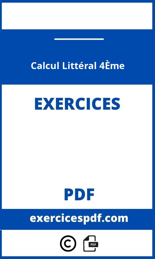 Exercices Calcul Littéral 4Ème Pdf